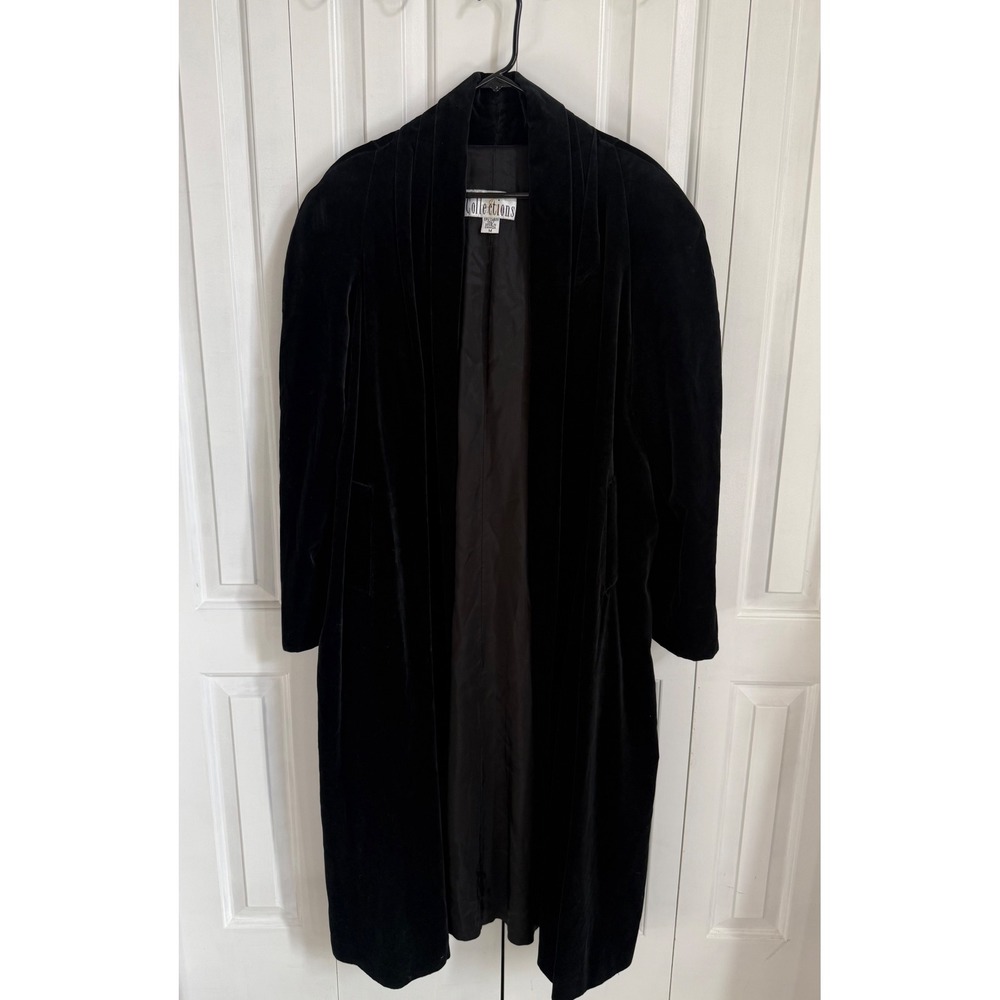 Vintage JS Collections Black Velvet Draped Full Length Opera Coat Size M